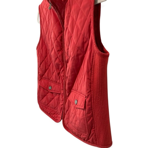 Talbots Vest Womens Medium P Orange Full Zip With Quilted Ribbed Knit Trim Snaps - Picture 2 of 6